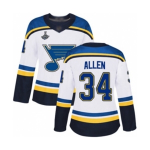 Women's St. Louis Blues #34 Jake Allen Authentic White Away 2019 Stanley Cup Champions Hockey Jersey