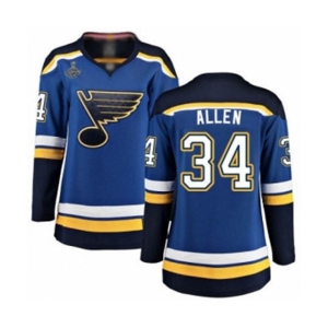 Women's St. Louis Blues #34 Jake Allen Fanatics Branded Royal Blue Home Breakaway 2019 Stanley Cup Champions Hockey Jersey