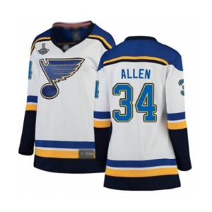 Women's St. Louis Blues #34 Jake Allen Fanatics Branded White Away Breakaway 2019 Stanley Cup Champions Hockey Jersey