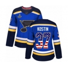 Women's St. Louis Blues #37 Klim Kostin Authentic Blue USA Flag Fashion 2019 Stanley Cup Champions Hockey Jersey