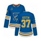 Women's St. Louis Blues #37 Klim Kostin Authentic Navy Blue Alternate 2019 Stanley Cup Champions Hockey Jersey