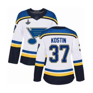 Women's St. Louis Blues #37 Klim Kostin Authentic White Away 2019 Stanley Cup Champions Hockey Jersey