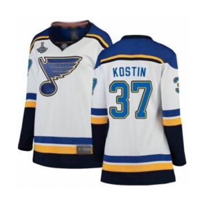 Women's St. Louis Blues #37 Klim Kostin Fanatics Branded White Away Breakaway 2019 Stanley Cup Champions Hockey Jersey