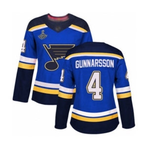 Women's St. Louis Blues #4 Carl Gunnarsson Authentic Royal Blue Home 2019 Stanley Cup Champions Hockey Jersey