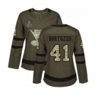 Women's St. Louis Blues #41 Robert Bortuzzo Authentic Green Salute to Service 2019 Stanley Cup Champions Hockey Jersey