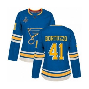 Women's St. Louis Blues #41 Robert Bortuzzo Authentic Navy Blue Alternate 2019 Stanley Cup Champions Hockey Jersey