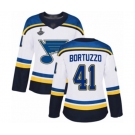 Women's St. Louis Blues #41 Robert Bortuzzo Authentic White Away 2019 Stanley Cup Champions Hockey Jersey