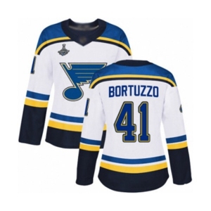 Women's St. Louis Blues #41 Robert Bortuzzo Authentic White Away 2019 Stanley Cup Champions Hockey Jersey
