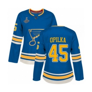 Women's St. Louis Blues #45 Luke Opilka Authentic Navy Blue Alternate 2019 Stanley Cup Champions Hockey Jersey