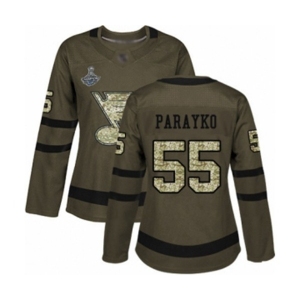 Women's St. Louis Blues #55 Colton Parayko Authentic Green Salute to Service 2019 Stanley Cup Champions Hockey Jersey