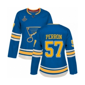 Women's St. Louis Blues #57 David Perron Authentic Navy Blue Alternate 2019 Stanley Cup Champions Hockey Jersey