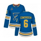 Women's St. Louis Blues #6 Joel Edmundson Authentic Navy Blue Alternate 2019 Stanley Cup Champions Hockey Jersey