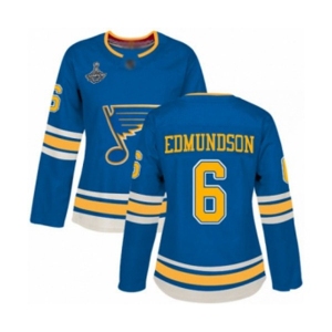 Women's St. Louis Blues #6 Joel Edmundson Authentic Navy Blue Alternate 2019 Stanley Cup Champions Hockey Jersey