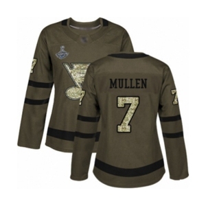 Women's St. Louis Blues #7 Joe Mullen Authentic Green Salute to Service 2019 Stanley Cup Champions Hockey Jersey