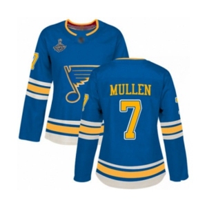 Women's St. Louis Blues #7 Joe Mullen Authentic Navy Blue Alternate 2019 Stanley Cup Champions Hockey Jersey