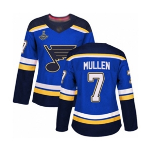 Women's St. Louis Blues #7 Joe Mullen Authentic Royal Blue Home 2019 Stanley Cup Champions Hockey Jersey