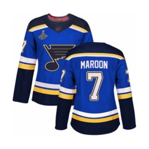 Women's St. Louis Blues #7 Patrick Maroon Authentic Royal Blue Home 2019 Stanley Cup Champions Hockey Jersey