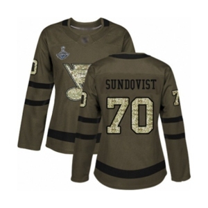 Women's St. Louis Blues #70 Oskar Sundqvist Authentic Green Salute to Service 2019 Stanley Cup Champions Hockey Jersey