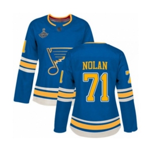 Women's St. Louis Blues #71 Jordan Nolan Authentic Navy Blue Alternate 2019 Stanley Cup Champions Hockey Jersey