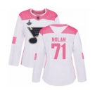 Women's St. Louis Blues #71 Jordan Nolan Authentic White Pink Fashion 2019 Stanley Cup Champions Hockey Jersey