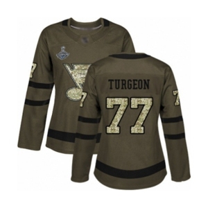 Women's St. Louis Blues #77 Pierre Turgeon Authentic Green Salute to Service 2019 Stanley Cup Champions Hockey Jersey