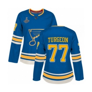 Women's St. Louis Blues #77 Pierre Turgeon Authentic Navy Blue Alternate 2019 Stanley Cup Champions Hockey Jersey