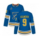 Women's St. Louis Blues #9 Doug Gilmour Authentic Navy Blue Alternate 2019 Stanley Cup Champions Hockey Jersey