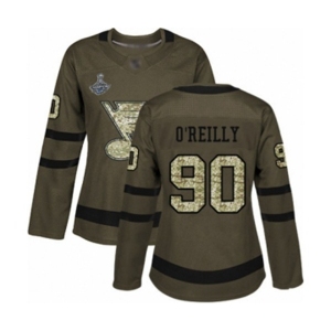 Women's St. Louis Blues #90 Ryan O'Reilly Authentic Green Salute to Service 2019 Stanley Cup Champions Hockey Jersey