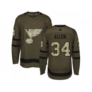 Youth Adidas St. Louis Blues #34 Jake Allen Green Salute to Service Stitched NHL Jersey