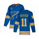 Youth St. Louis Blues #11 Brian Sutter Authentic Navy Blue Alternate 2019 Stanley Cup Champions Hockey Jersey