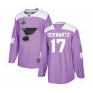 Youth St. Louis Blues #17 Jaden Schwartz Authentic Purple Fights Cancer Practice 2019 Stanley Cup Champions Hockey Jersey