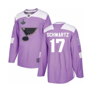 Youth St. Louis Blues #17 Jaden Schwartz Authentic Purple Fights Cancer Practice 2019 Stanley Cup Champions Hockey Jersey