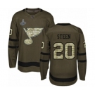 Youth St. Louis Blues #20 Alexander Steen Authentic Green Salute to Service 2019 Stanley Cup Champions Hockey Jersey