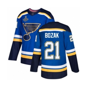 Youth St. Louis Blues #21 Tyler Bozak Authentic Royal Blue Home 2019 Stanley Cup Champions Hockey Jersey