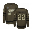 Youth St. Louis Blues #22 Chris Thorburn Authentic Green Salute to Service 2019 Stanley Cup Champions Hockey Jersey