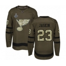 Youth St. Louis Blues #23 Dmitrij Jaskin Authentic Green Salute to Service 2019 Stanley Cup Champions Hockey Jersey