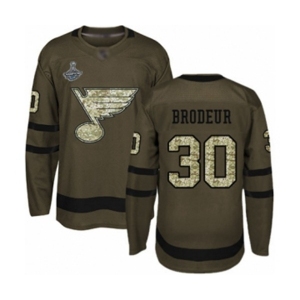 Youth St. Louis Blues #30 Martin Brodeur Authentic Green Salute to Service 2019 Stanley Cup Champions Hockey Jersey