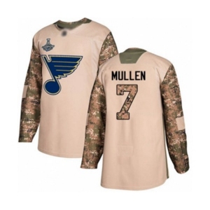 Youth St. Louis Blues #7 Joe Mullen Authentic Camo Veterans Day Practice 2019 Stanley Cup Champions Hockey Jersey