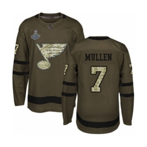 Youth St. Louis Blues #7 Joe Mullen Authentic Green Salute to Service 2019 Stanley Cup Champions Hockey Jersey