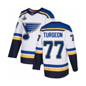 Youth St. Louis Blues #77 Pierre Turgeon Authentic White Away 2019 Stanley Cup Champions Hockey Jersey