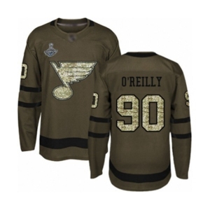 Youth St. Louis Blues #90 Ryan O'Reilly Authentic Green Salute to Service 2019 Stanley Cup Champions Hockey Jersey
