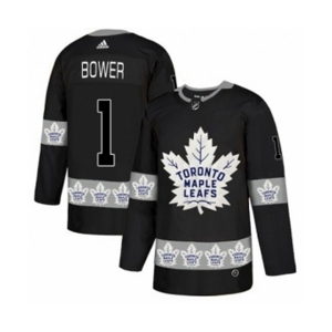 Adidas Toronto Maple Leafs #1 Johnny Bower Authentic Black Team Logo Fashion NHL Jersey