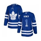 Adidas Toronto Maple Leafs #1 Johnny Bower Authentic Blue Drift Fashion NHL Jersey