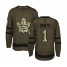 Adidas Toronto Maple Leafs #1 Johnny Bower Authentic Green Salute to Service NHL Jersey