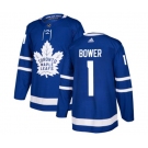 Adidas Toronto Maple Leafs #1 Johnny Bower Premier Royal Blue Home NHL Jersey