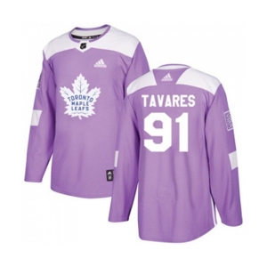 Adidas Toronto Maple Leafs #91 John Tavares Authentic Purple Fights Cancer Practice NHL Jersey