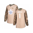 Men Adidas Toronto Maple Leafs #1 Johnny Bower Camo Authentic 2017 Veterans Day Stitched NHL Jersey