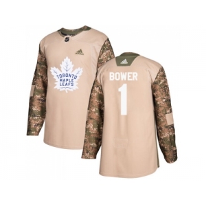 Men Adidas Toronto Maple Leafs #1 Johnny Bower Camo Authentic 2017 Veterans Day Stitched NHL Jersey