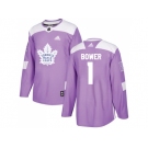 Men Adidas Toronto Maple Leafs #1 Johnny Bower Purple Authentic Fights Cancer Stitched NHL Jersey