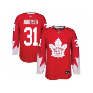 Men Adidas Toronto Maple Leafs #31 Frederik Andersen Red Team Canada Authentic Stitched NHL Jersey